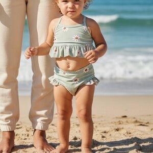 Daisy Floral Print Sage 2-piece Swim suit Bikini Set | 3T